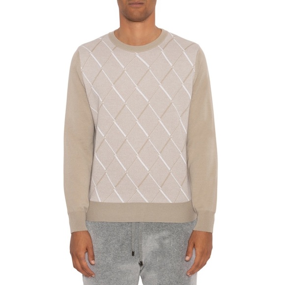 CANALI - WOOL AND CASHMERE DIAMOND PATTERN CREWNECK - EXCLUSIVE - Picture 1 of 4